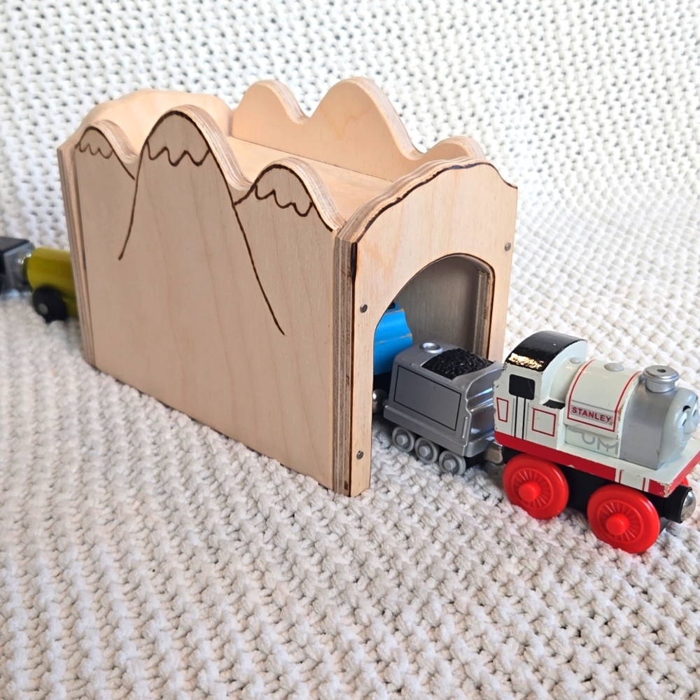 Wooden Train Tunnel Playset Kit with Trains